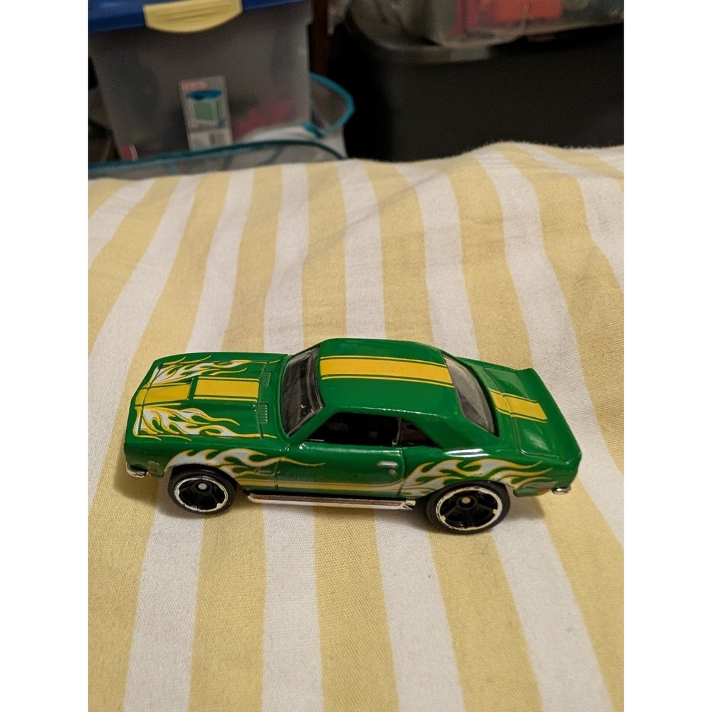 1968 68 COPO Chevy Camaro Diecast 1/64 Scale Green Yellow Flames Mattel